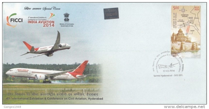 India  2014  Airplanes  International Conferebce &amp; Exhibition On Civil Aviation  Special Cover  #  14903  D Inde Ind - Airplanes