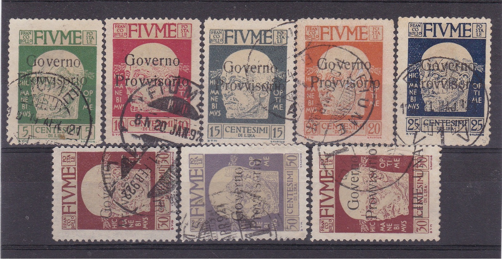 # Z.9890 Italy, Fiume 1921 Ovpr. Incomplete Set Used, Michel 114 -119, 121, 123: Definitive Issue, Gabriele D' Annunzio - Fiume