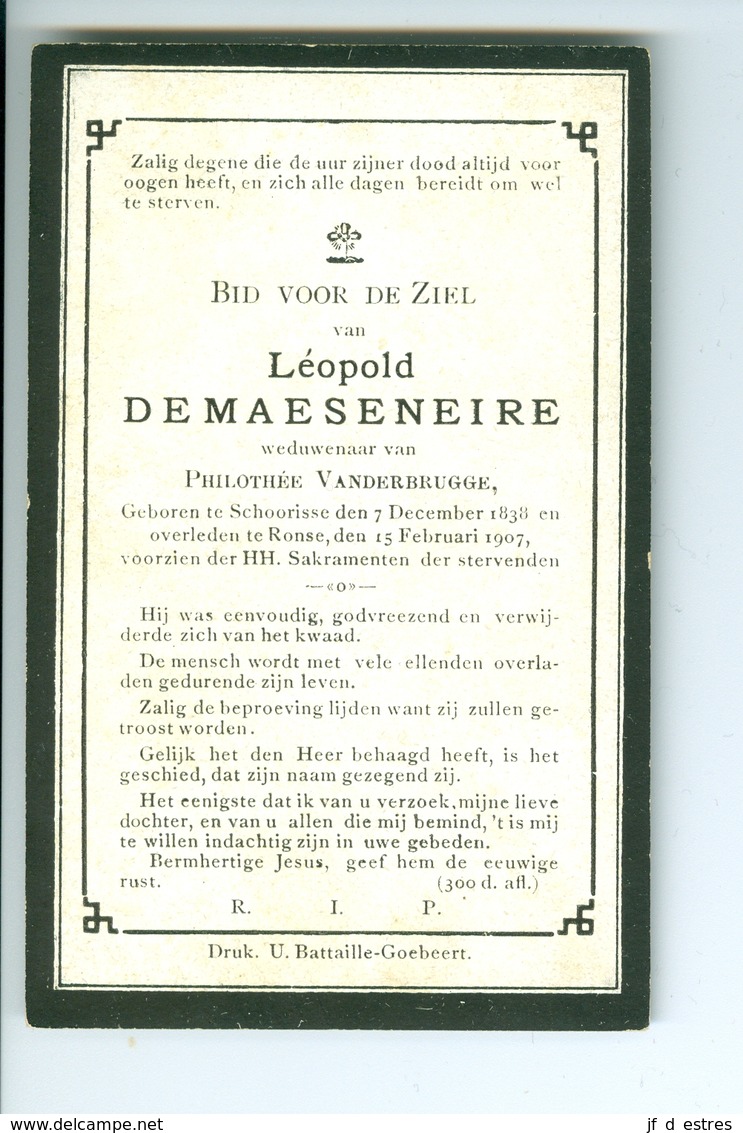 DP De Maeseneire Léopold, Wednaar Philothée Vanderbrugge, Ronse 1907 - Images Religieuses