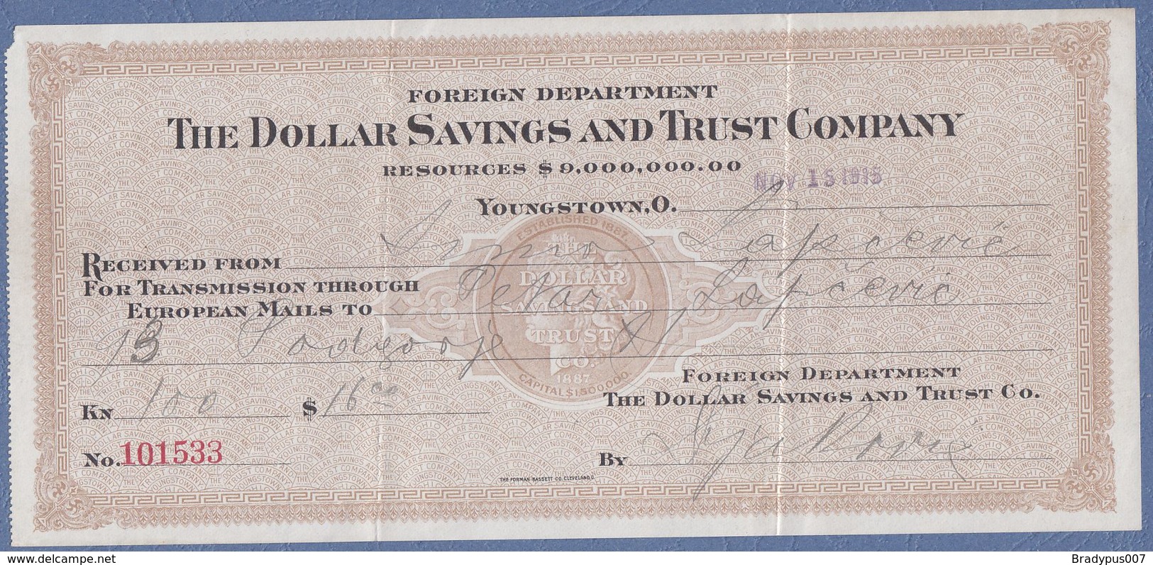 The Dollar Savings And Trust Company-1915. - Cheques & Traveler's Cheques