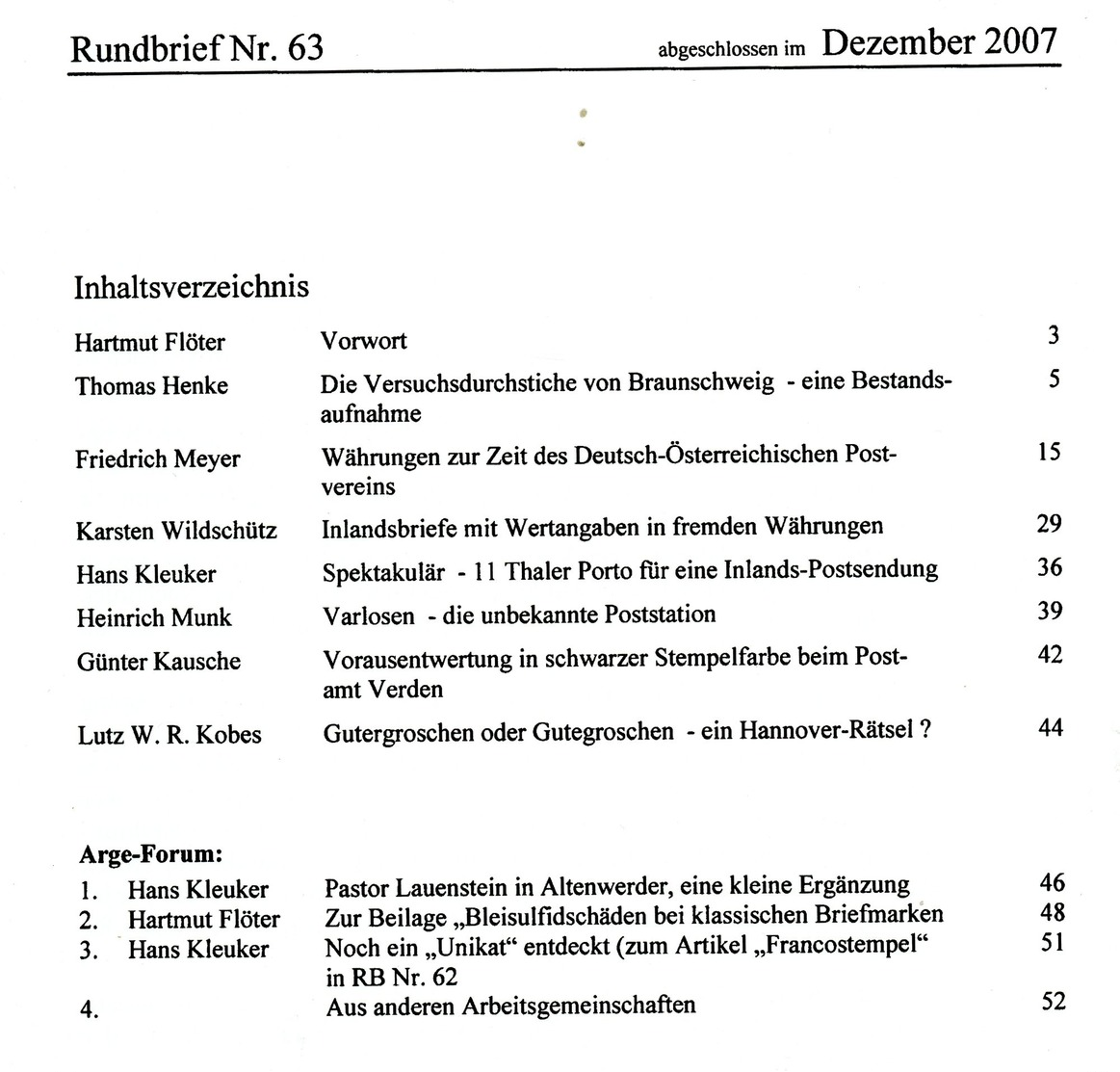 ArGe Hannover Rundbrief 63 - März 2007 U. A. Die Versuchsdurchstiche Von Braunschweig - Brunswick
