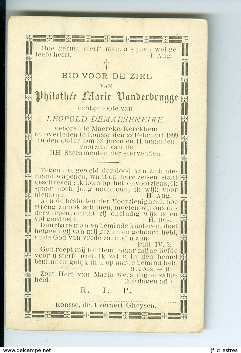 DP Philothée Vanderbrugge, Echtgenote De Maeseneire Léopold, Ronse 1899 - Images Religieuses