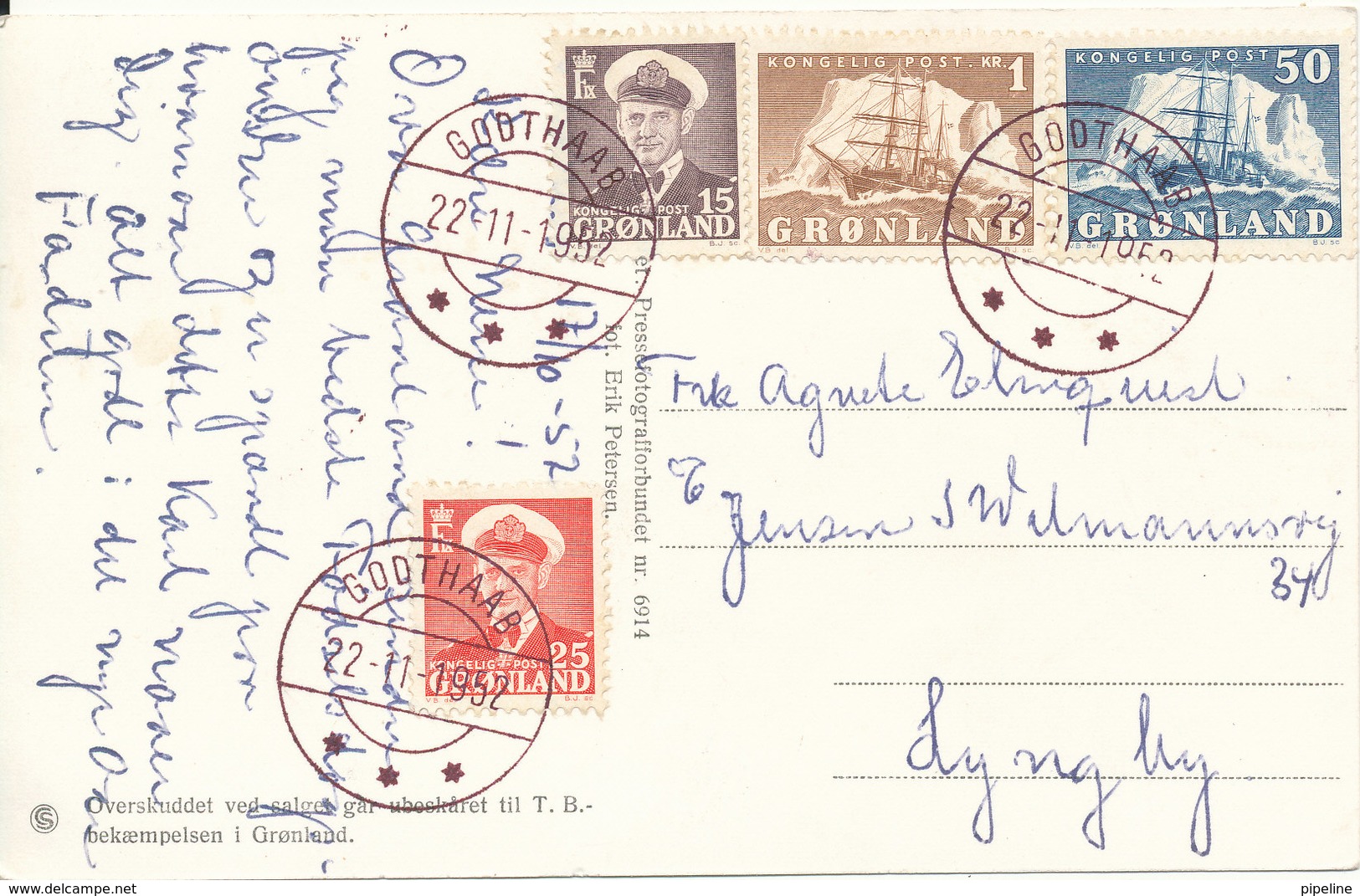 Greenland Postcard Send To Denmark Godthab 22-1-1952 Good Franked (Queen Ingrid And The 3 Princesses At Grasten Slot In - Greenland