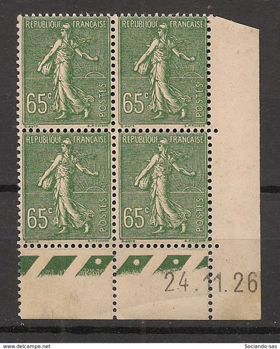 France - 1926 - N°Yv. 234 - Semeuse 65c Olive - Bloc De 4 Coin Daté - Neuf Luxe ** / MNH / Postfrisch - ....-1929
