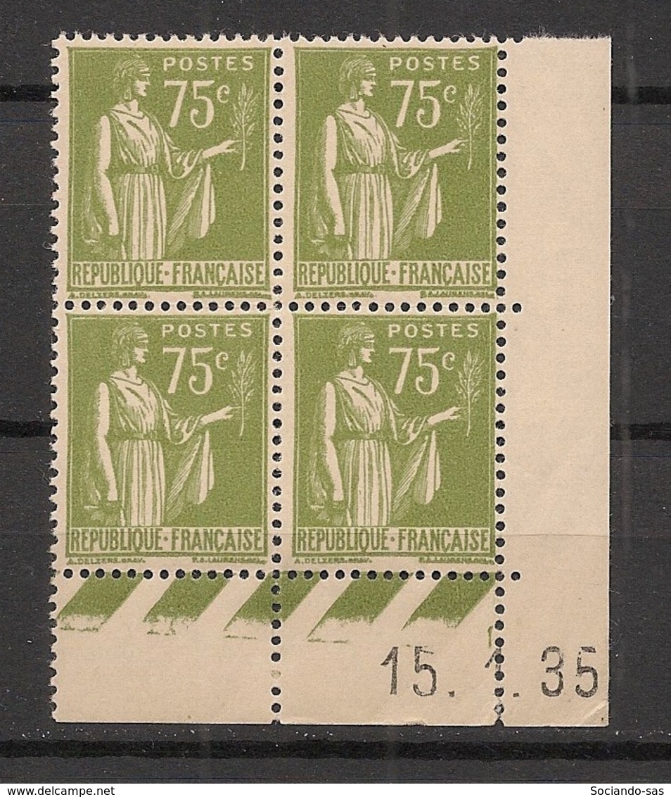 France - 1935 - N°Yv. 284A - Paix 75c Olive - Bloc De 4 Coin Daté - Neuf Luxe ** / MNH / Postfrisch - 1930-1939