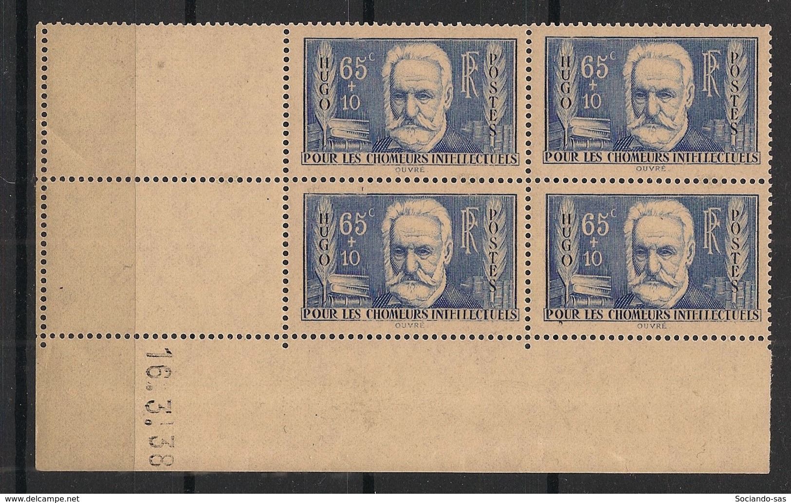 France - 1938 - N°Yv. 383 - Victor Hugo - Bloc De 4 Coin Daté - Neuf Luxe ** / MNH / Postfrisch - 1930-1939