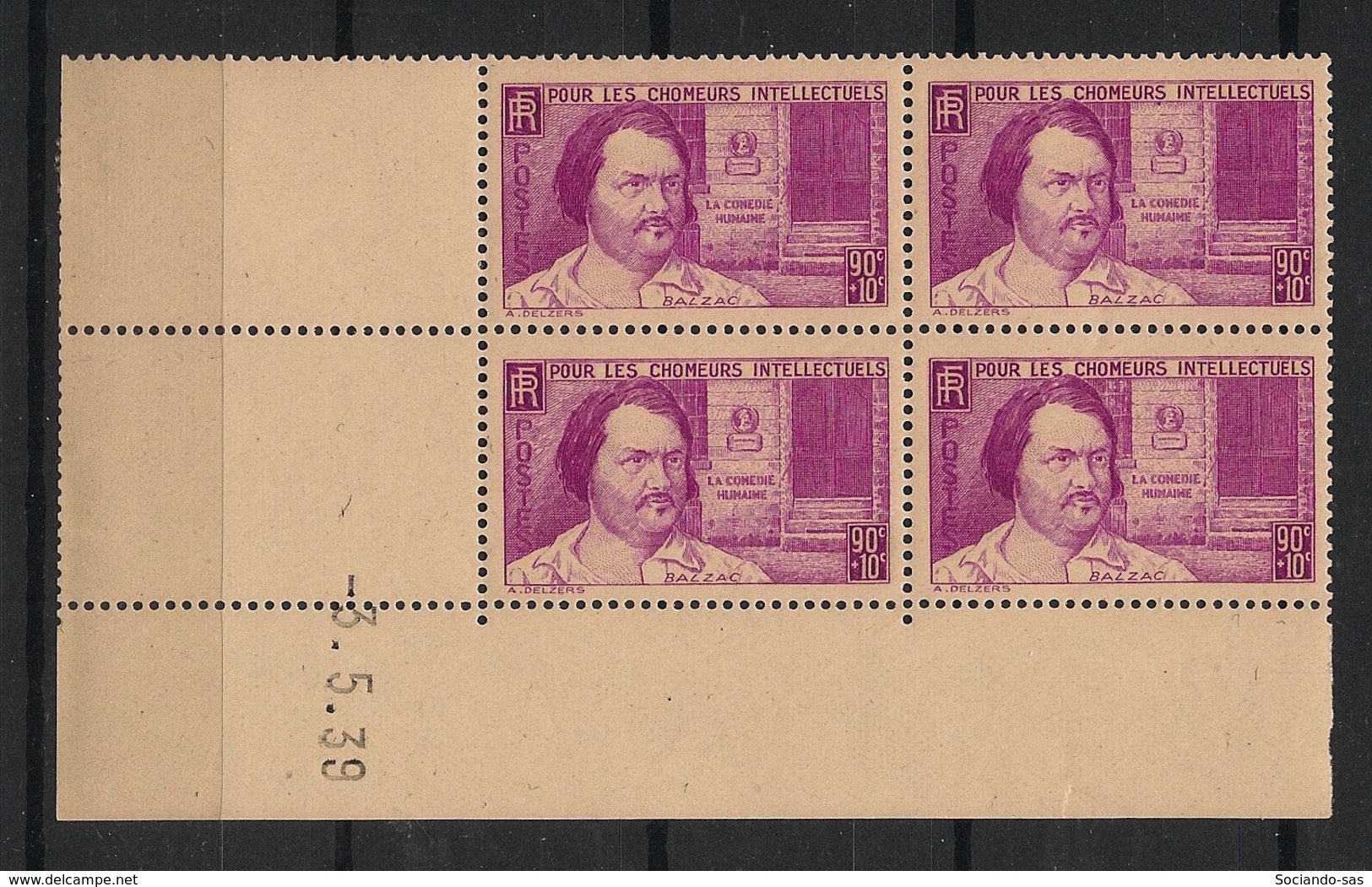 France - 1939 - N°Yv. 438 - Balzac - Bloc De 4 Coin Daté - Neuf Luxe ** / MNH / Postfrisch - 1930-1939