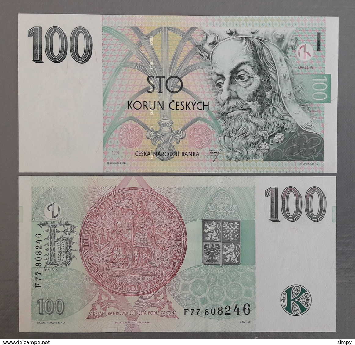 CZECH REPUBLIC  100 Korun 1997 UNC Prefix F  P-18 - República Checa