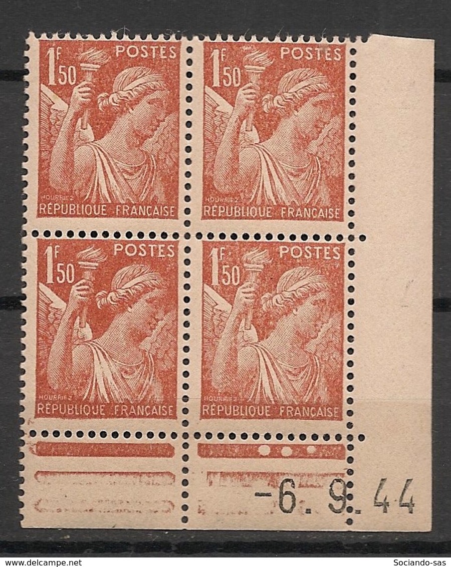 France - 1944 - N°Yv. 652 - Iris 1f50 Rouge Brun - Bloc De 4 Coin Daté - Neuf Luxe ** / MNH / Postfrisch - 1940-1949