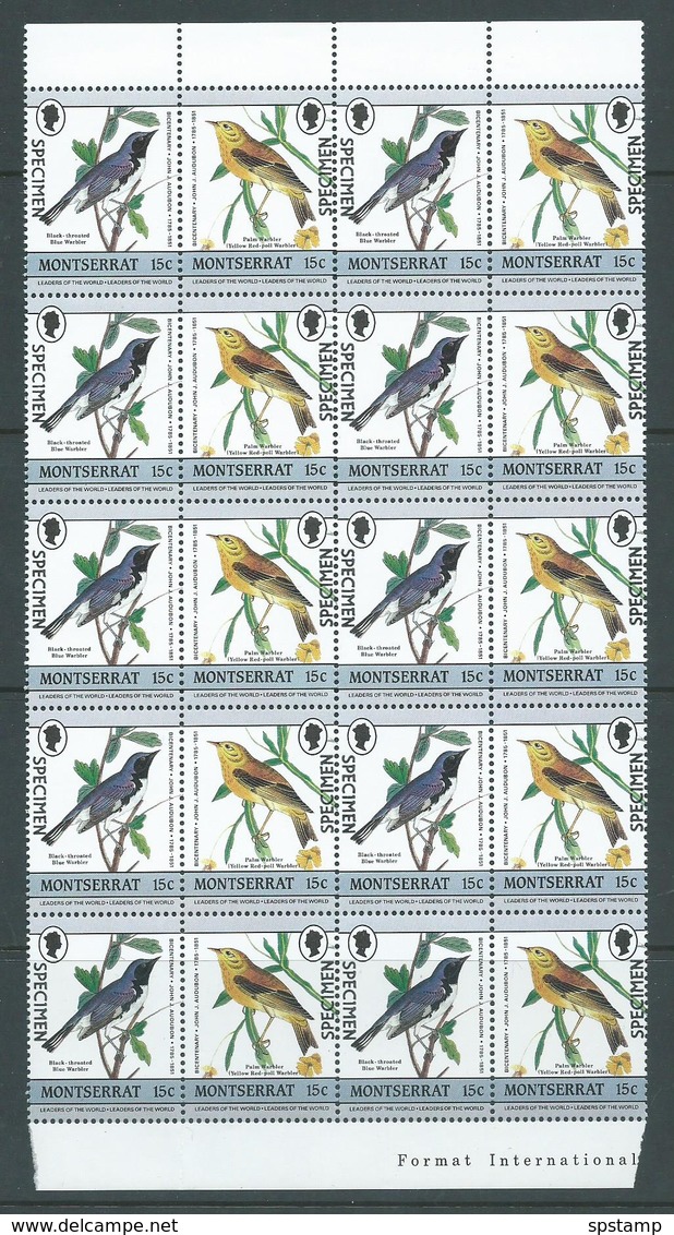 Montserrat 1985 15c Audubon Bird Pairs X 10 In Block Specimen Overprint MNH - Montserrat