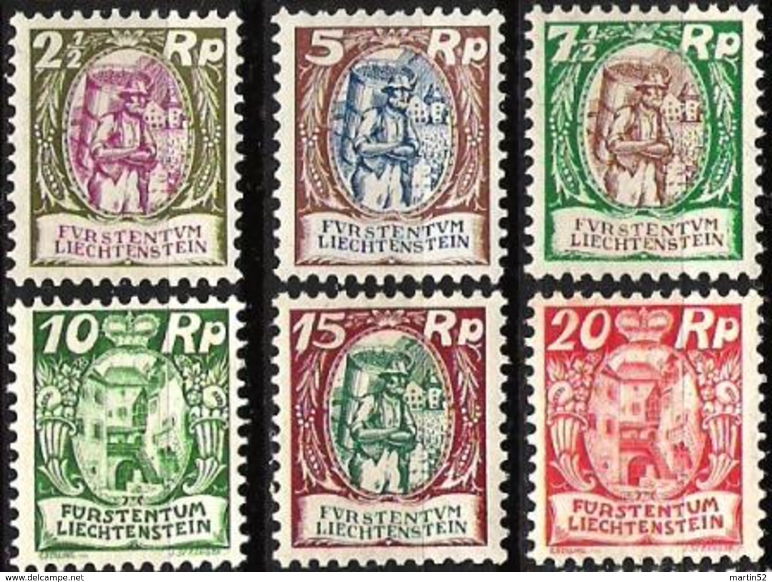 Liechtenstein 1924/7:"Winzer & Schlosshof Vaduz" Zu 64-69 Mi 65-70 Yv 63-65+67-69 ** MNH (Zumstein 2018 CHF 210.00 -50%) - Neufs