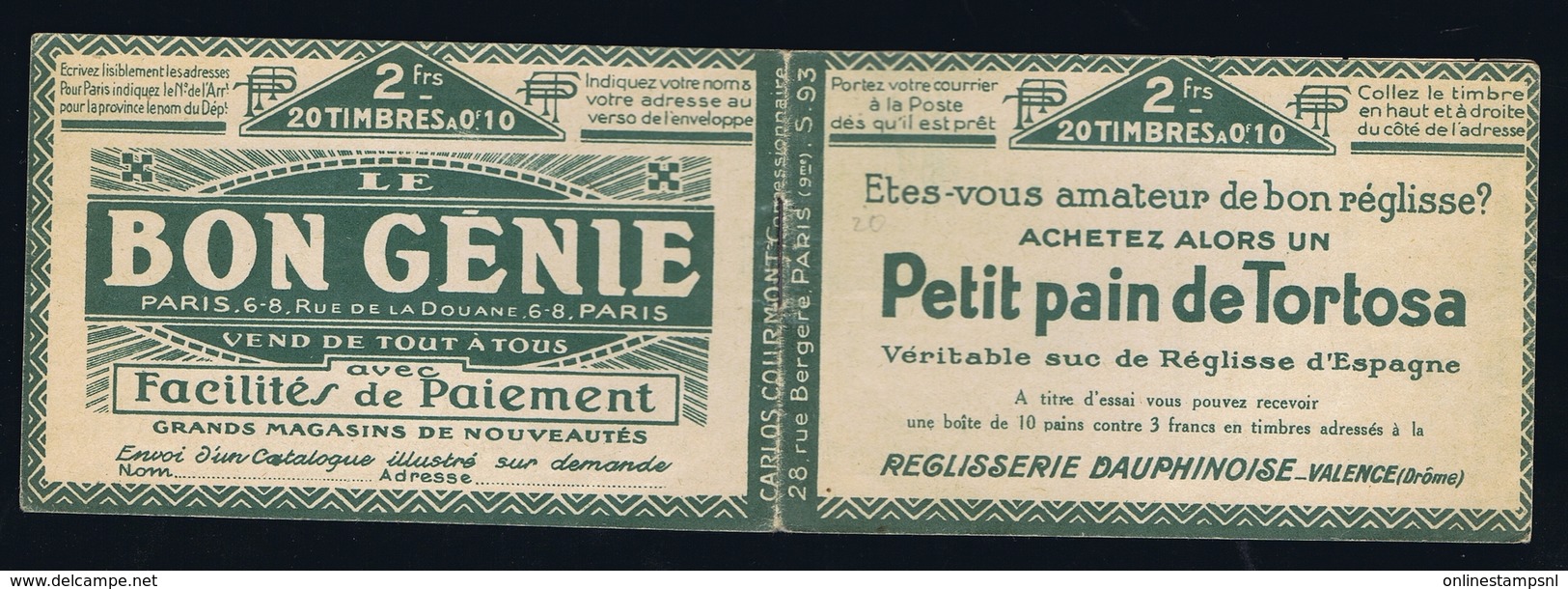 France Carnet Yv 170 C1 Postfrisch/neuf Sans Charniere /MNH/**  Petit Pain De Tortosa / Bon Genie  1923-1926 - Andere & Zonder Classificatie