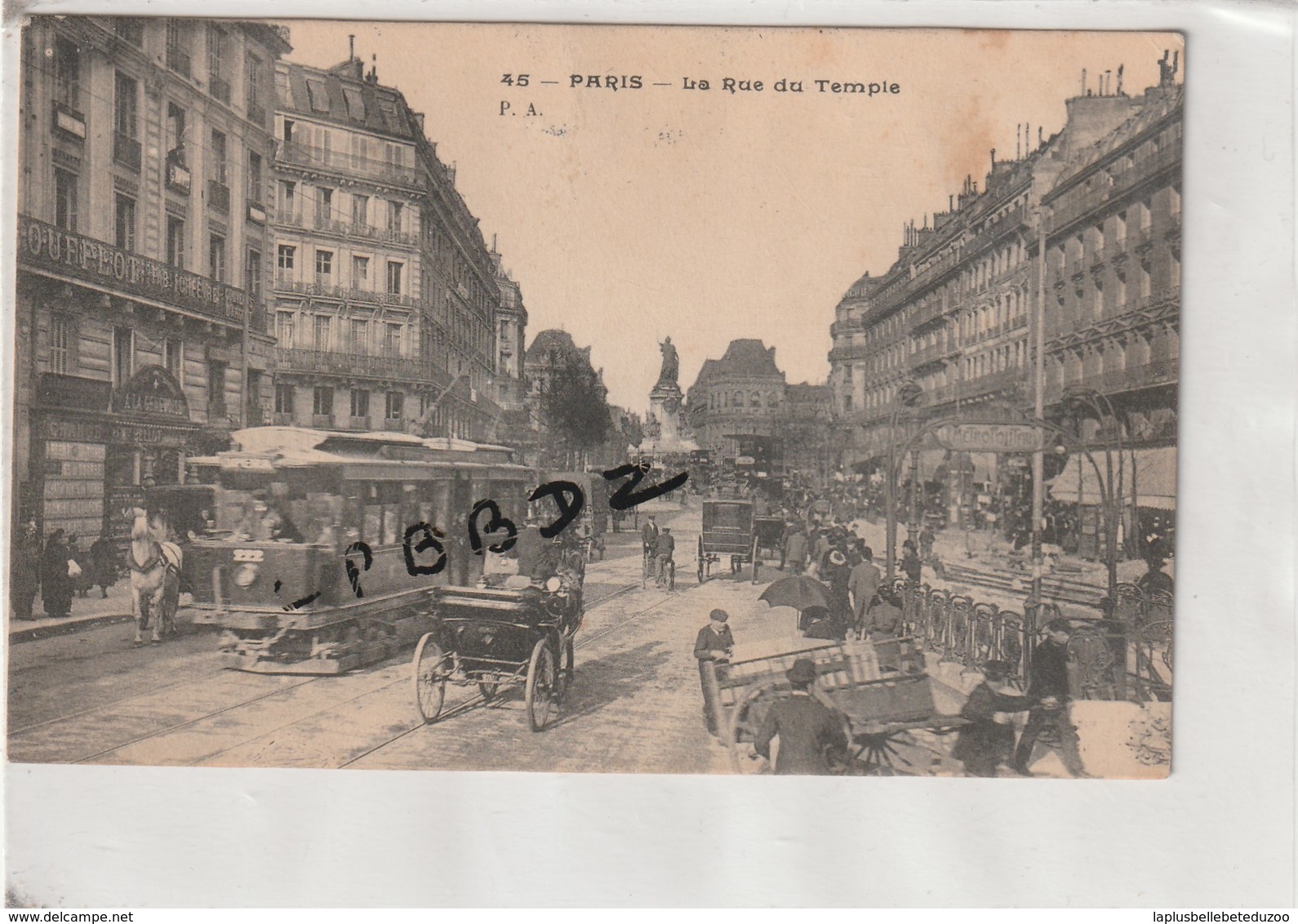 CPA - 75 - PARIS 3e - La Rue Du Temple - TRAMWAY - ATTELAGES - Bouche METRO TEMPLE  Style ART NOUVEAU - Guimard - Arrondissement: 03