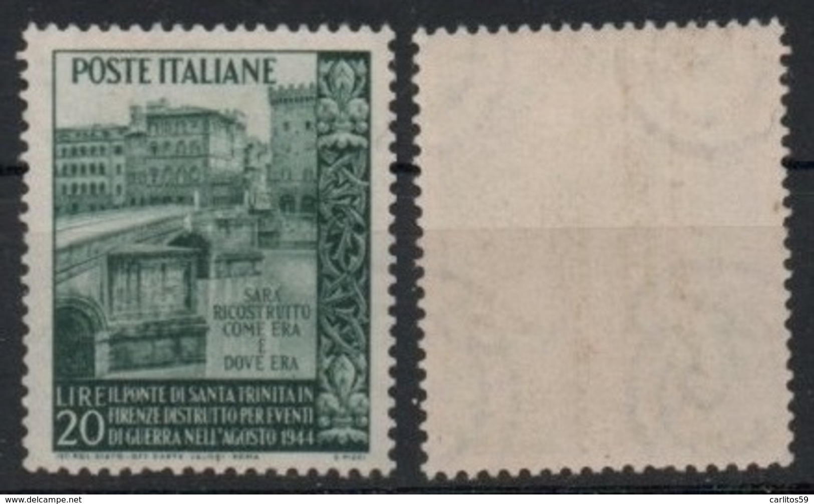 Italia - Repubblica 1949 "Ricostruzione Del Ponte Di S. Trinità A Firenze L. 20" Nuovo - 1946-60: Nuovi