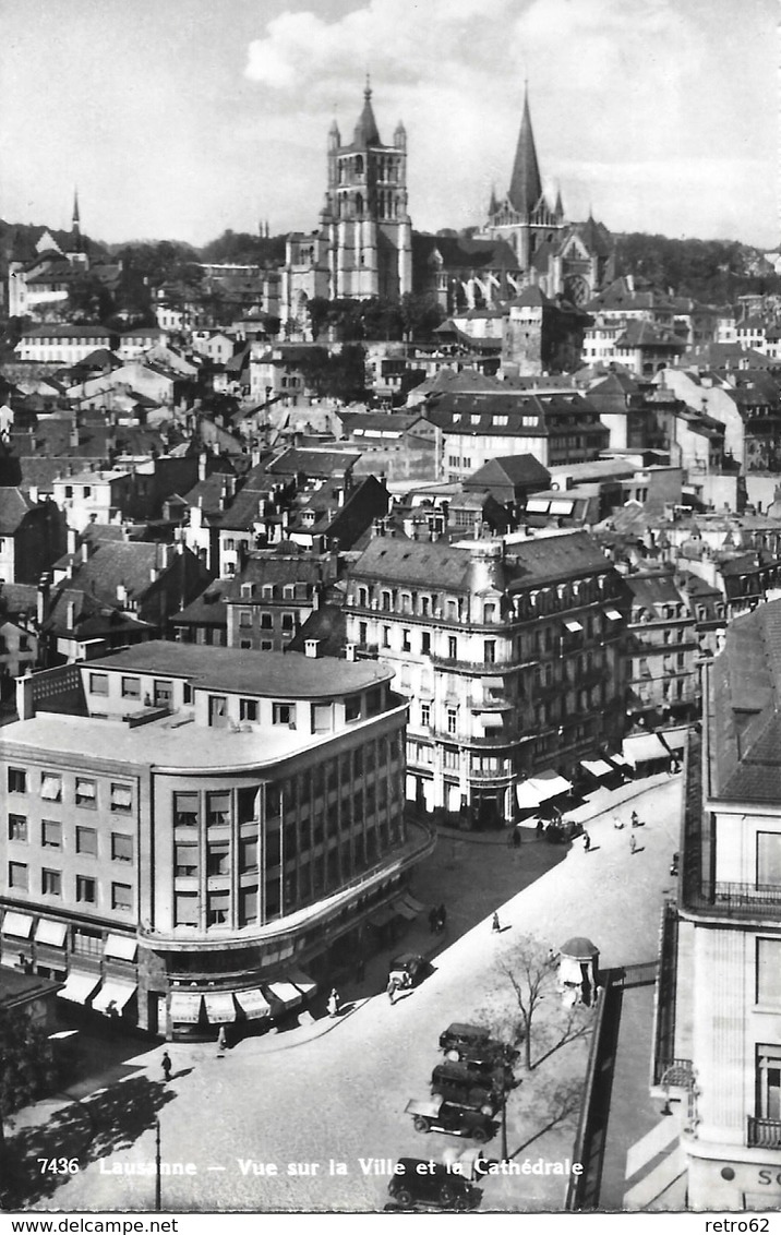 LAUSANNE → Vue Sur La Ville Avec Oldtimer Anno 1954 - Lausanne
