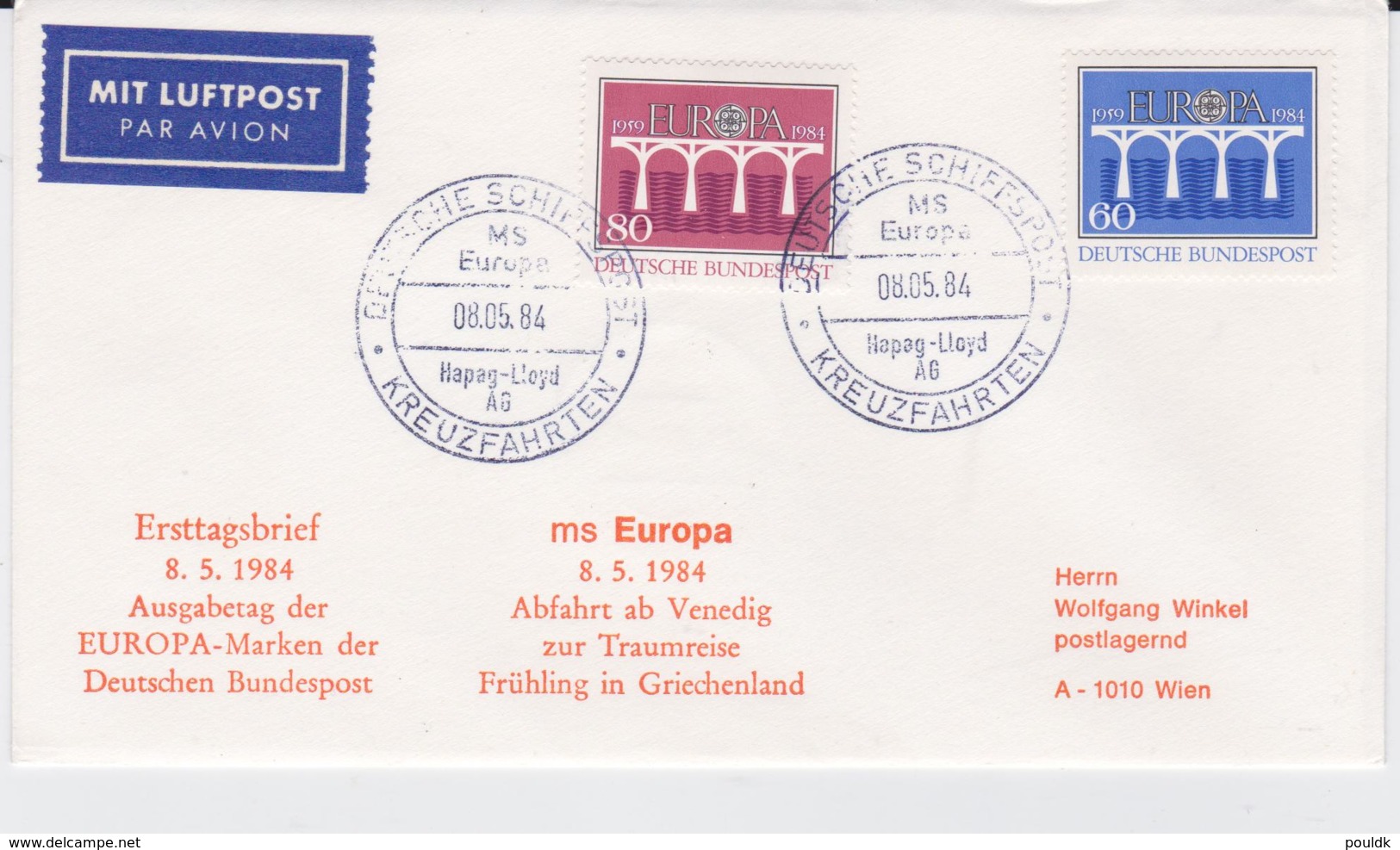 Germany 1984 FDC  Posted On M/S Europa On Cruise To The Med Europa CEPT   (G99-45) - 1984