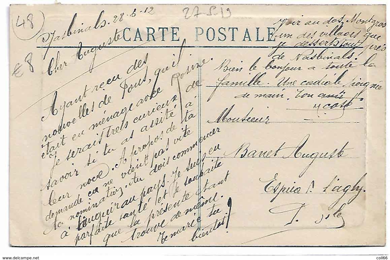 48 Montgros 1912 Partie Du Sud-Est Dos Scanné éditeur Lauriac Buraliste Nasbinals RARE - Other & Unclassified