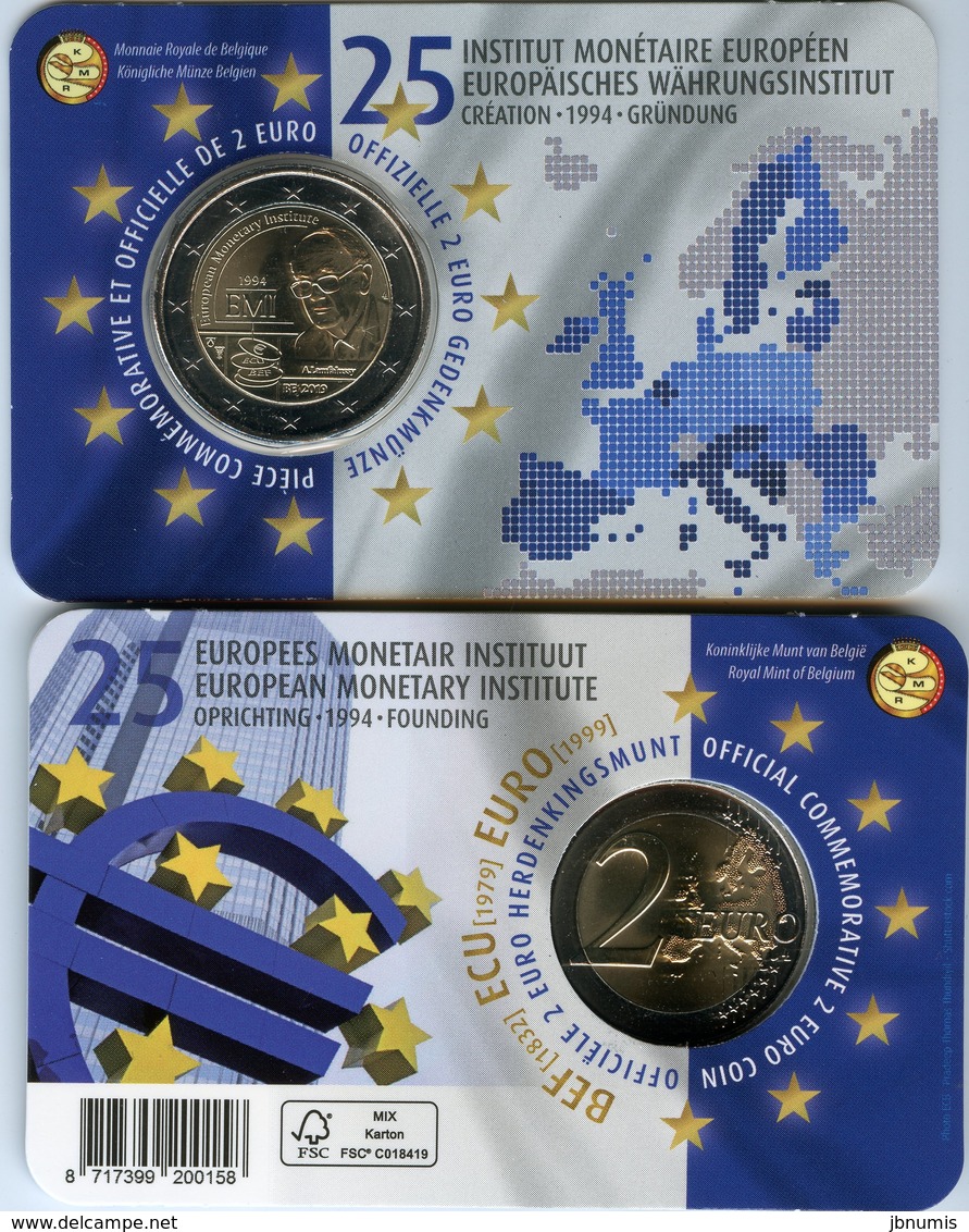 Belgique Belgium 2 Euro 2019 25 Ans De L'Institut Monétaire Européen IME EMI Français BU Coin Card - Belgique