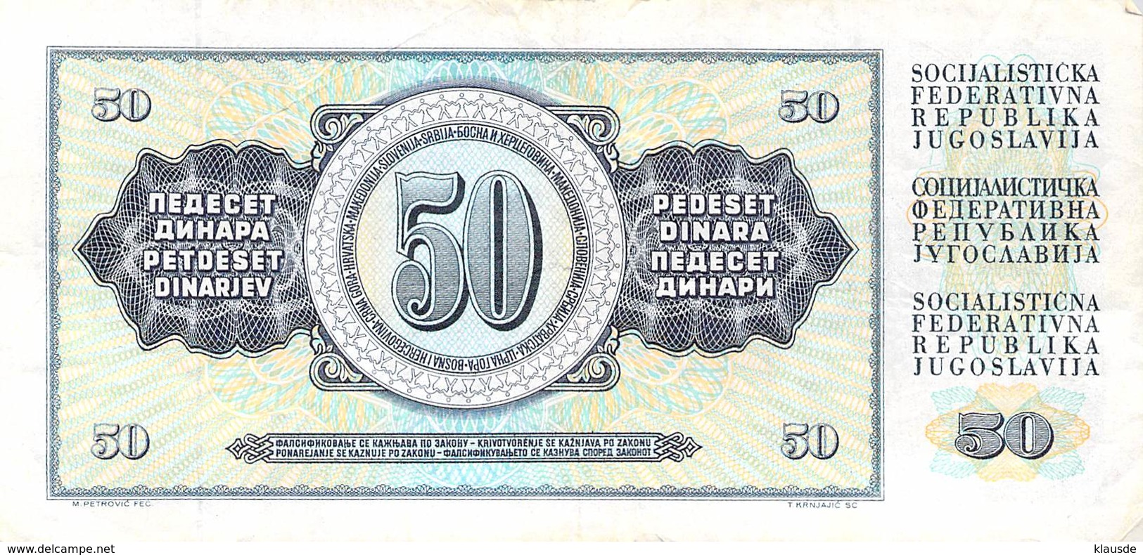 50 Dinar Banknote Jugoslawien 1981 VF/F (III) - Jugoslawien