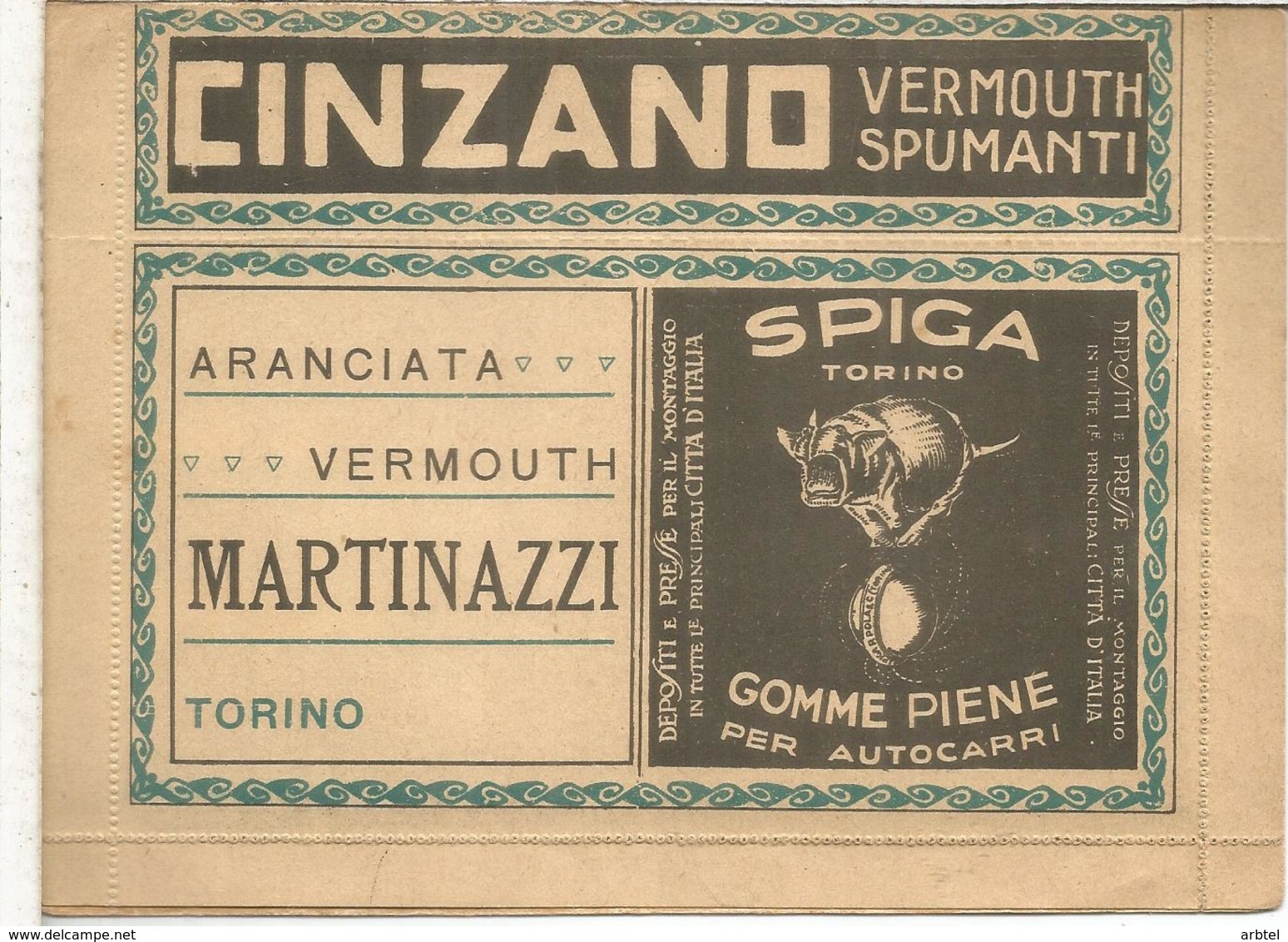 ITALIA BLP HACIA 1920S CARTA CON PUBLICIDAD DIVERSA LUZ CINZANO VERMOUTH VINO WINE NEUMATICO CHOCOLATE CACAO COCOA FARMA - Vinos Y Alcoholes