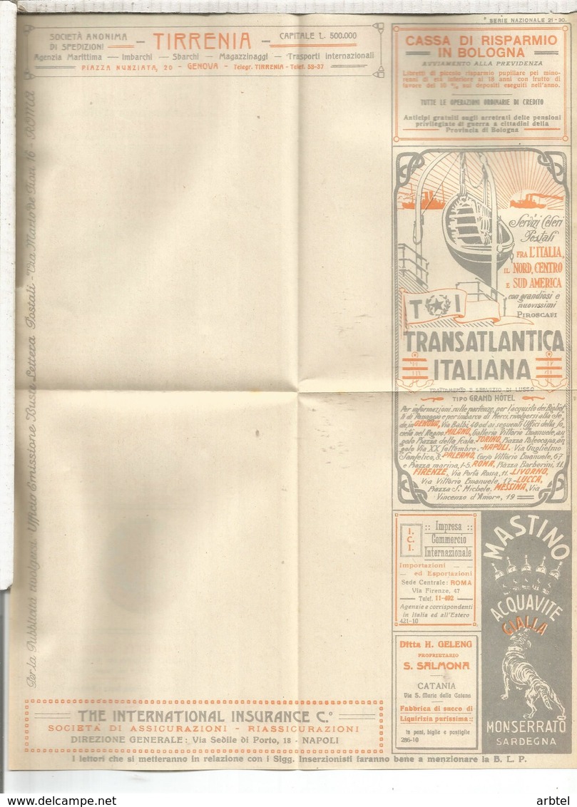 ITALIA BLP HACIA 1920S CARTA CON PUBLICIDAD DIVERSA LUZ CINZANO VERMOUTH VINO WINE NEUMATICO CHOCOLATE CACAO COCOA FARMA - Vinos Y Alcoholes