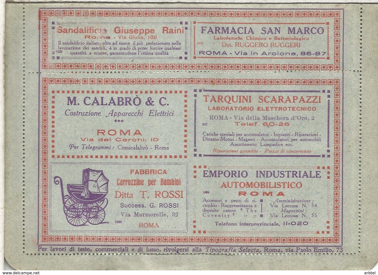 ITALIA BLP HACIA 1920S CON PUBLICIDAD AGUA WATER PELO HAIR PHARMACY AUTOMOVIL CAR CHILDREN ELECTRICIDAD MEDICINA BANK CA - Farmacia