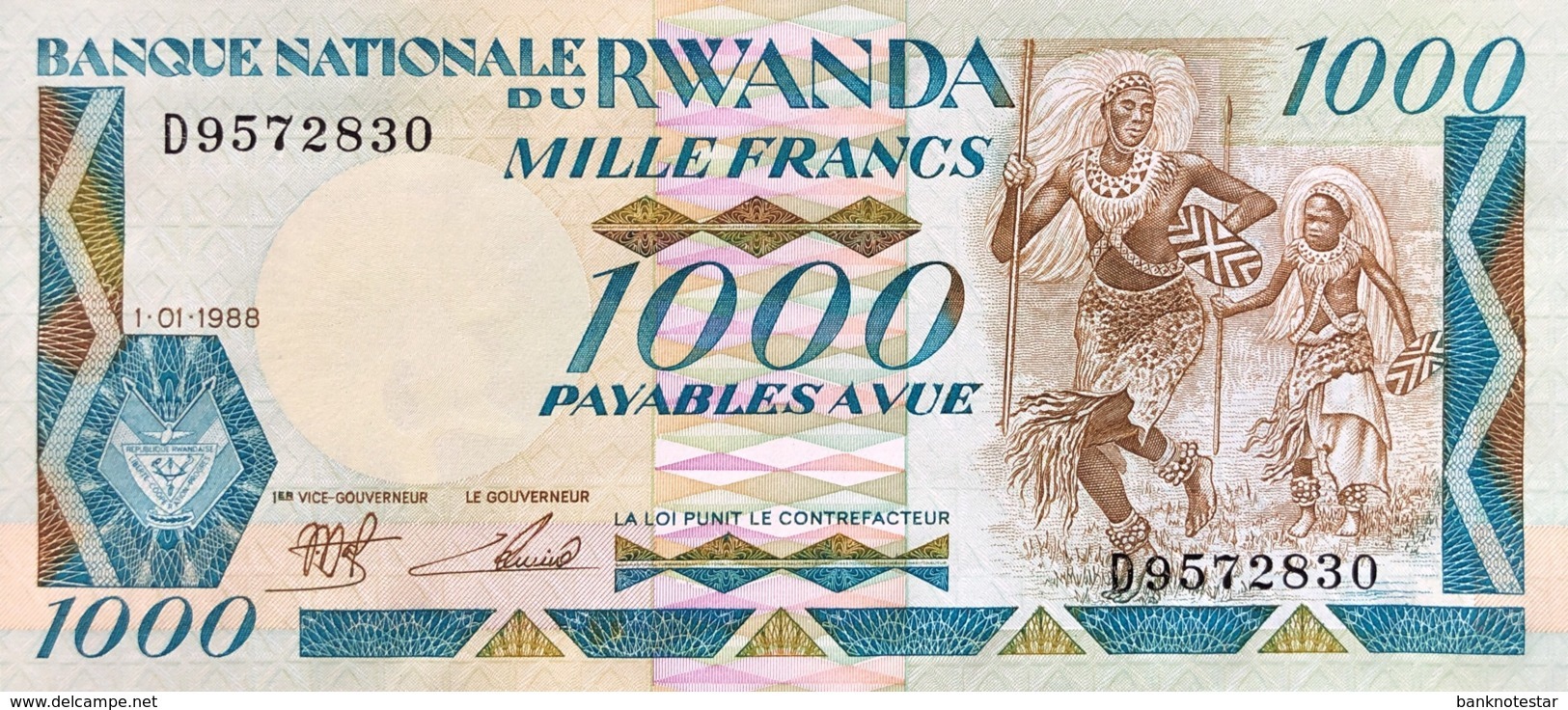 Rwanda 1.000 Francs, P-21 (1.1.1988) - UNC - Ruanda