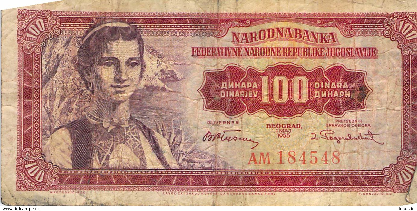 100 Dinar Banknote Jugoslawien 1955 VG/G (IV) - Jugoslawien
