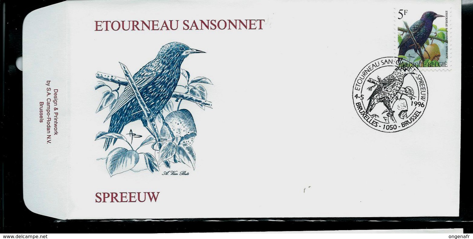 FDC Du N° 2638  Etourneau Sansonnet  /  Spreeuw  Obl. Bruxelles - Brussel  06/05/1996 - 1985-.. Oiseaux (Buzin)