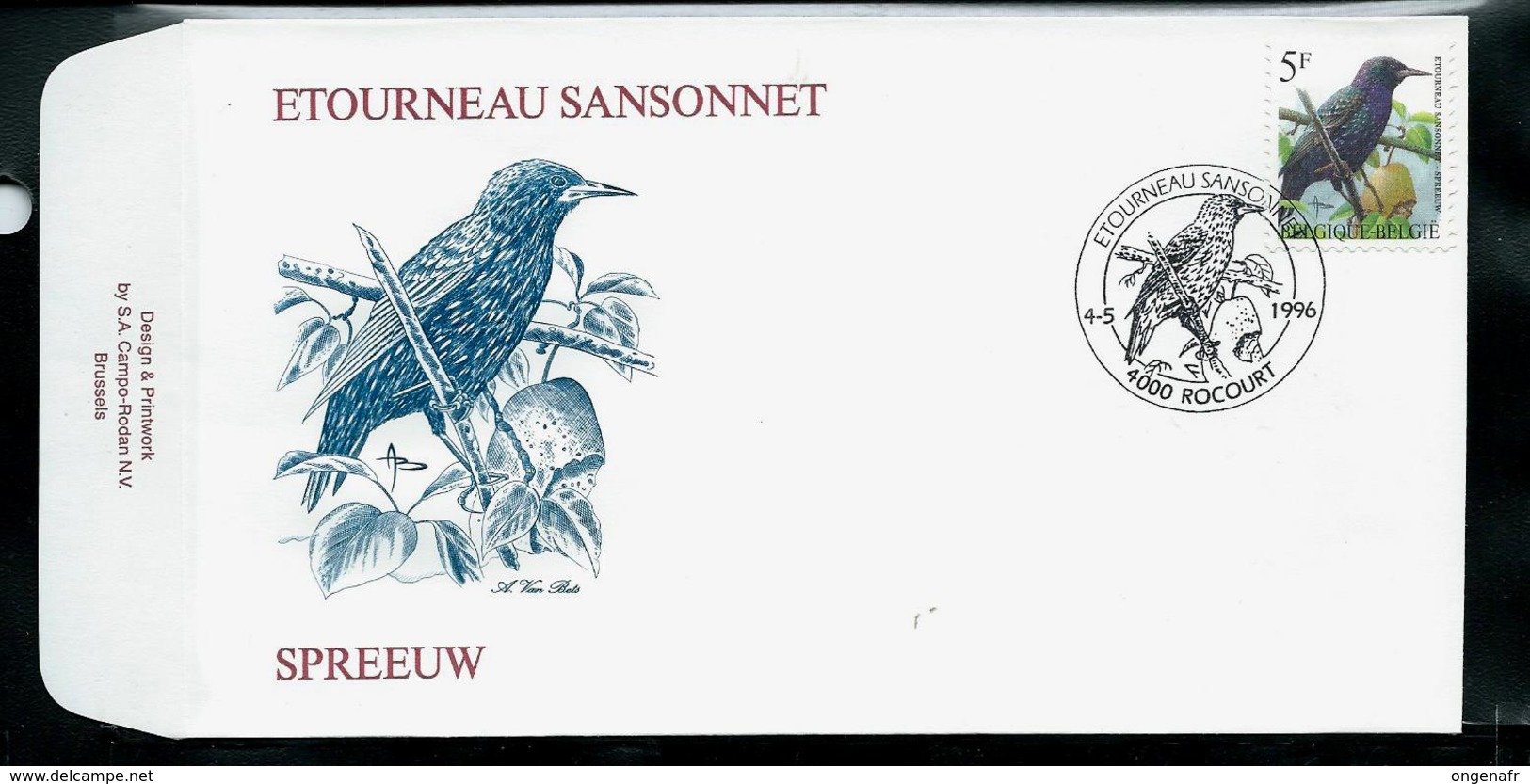 FDC Du N° 2638  Etourneau Sansonnet  /  Spreeuw  Obl.   Rocourt  04/05/1996 - 1985-.. Vögel (Buzin)