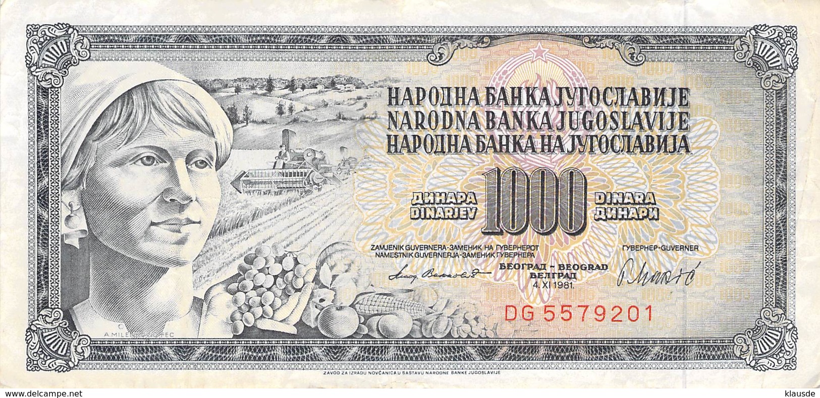 1000 Dinar Banknote Jugoslawien 1981 VF/F (III) - Jugoslawien