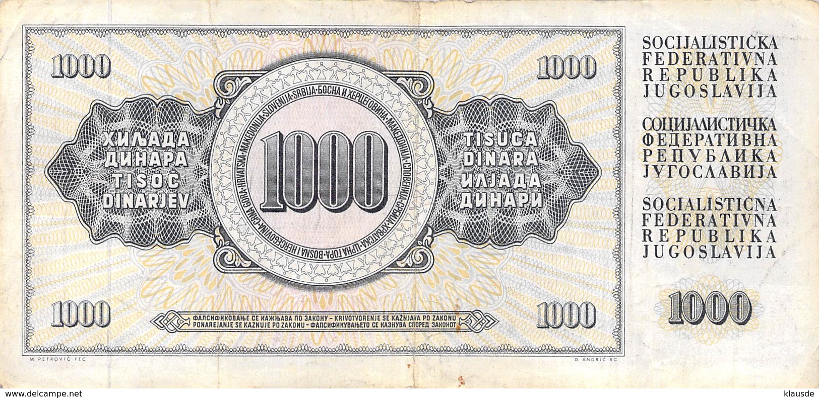 1000 Dinar Banknote Jugoslawien 1978 VF/F (III) - Jugoslawien