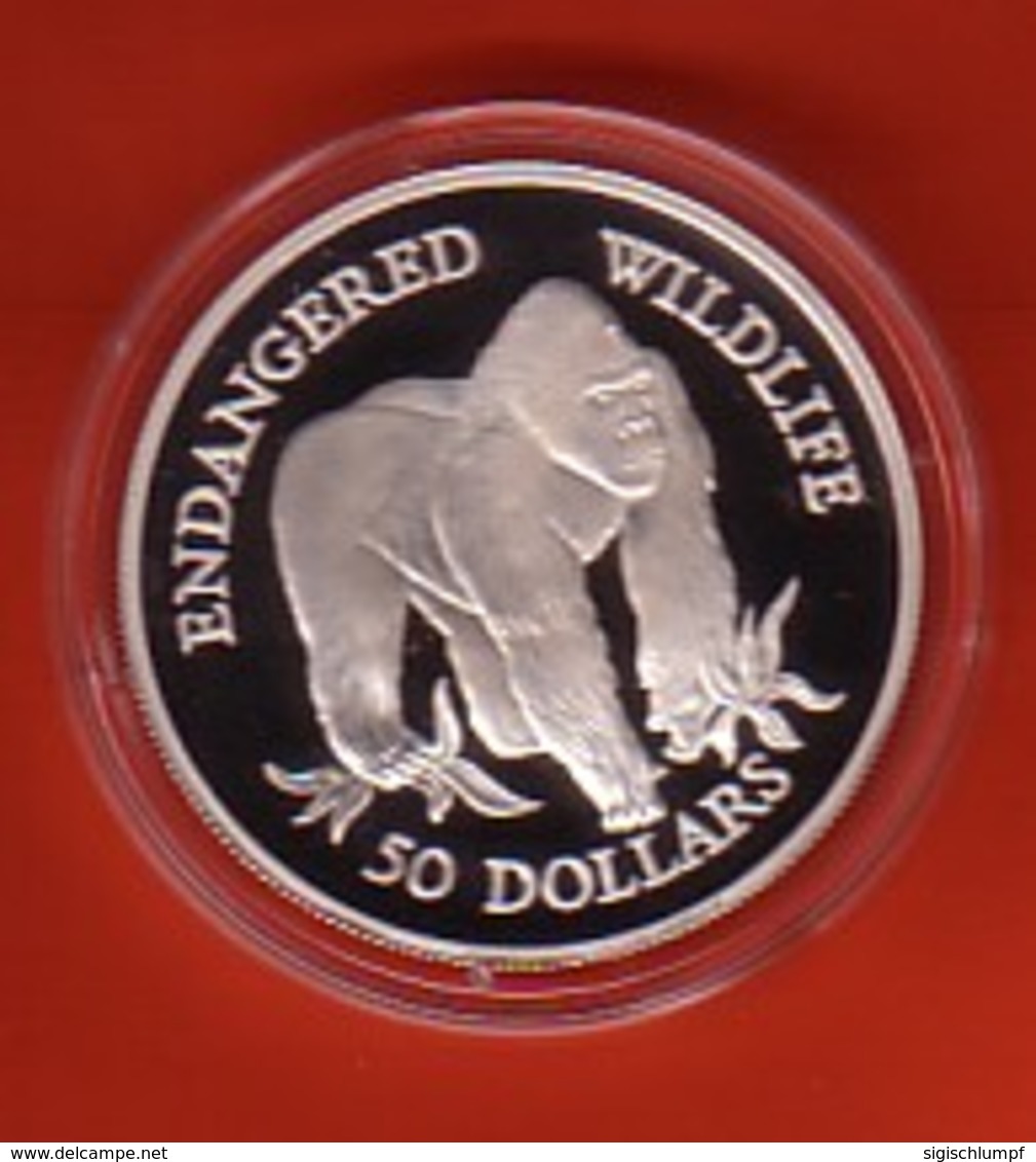 ENDANGERED WORLD WILDLIFE COOK-INSELN 50 Dollars Silbermünze Silver Coin / Ag 925 PP / Tiere Animals Affe Monkey Gorilla - Cook