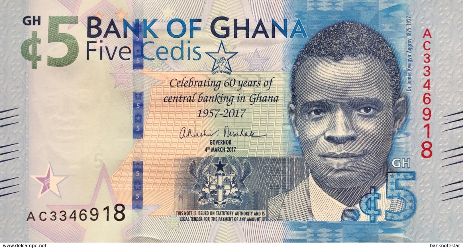 Ghana 5 Cedis, P-43 (4.3.2017) - UNC - 60 Years Bank Of Ghana - Ghana