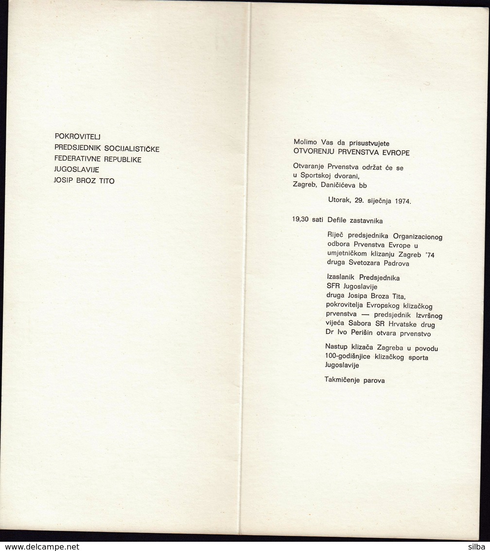 Croatia Zagreb 1974 / European Figure Skating Championship / Invitation Card - Kunstschaatsen