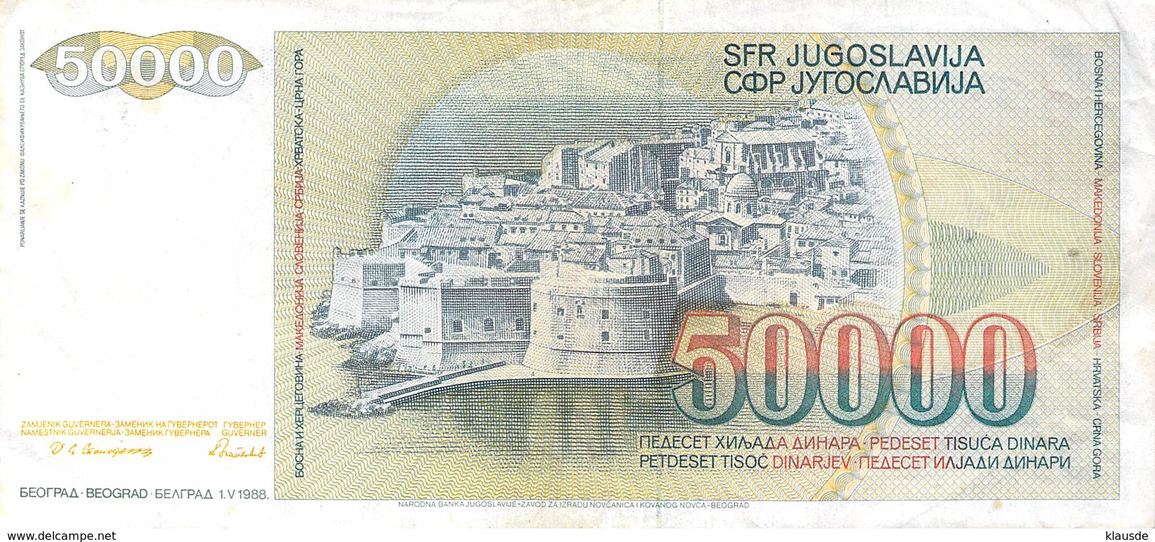 50 000 Dinar Banknote Jugoslawien 1988 VF/F (III) - Jugoslawien