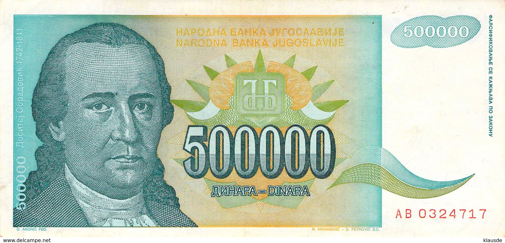 500 000 Dinar Banknote Jugoslawien 1998 VF/F (III) - Jugoslawien