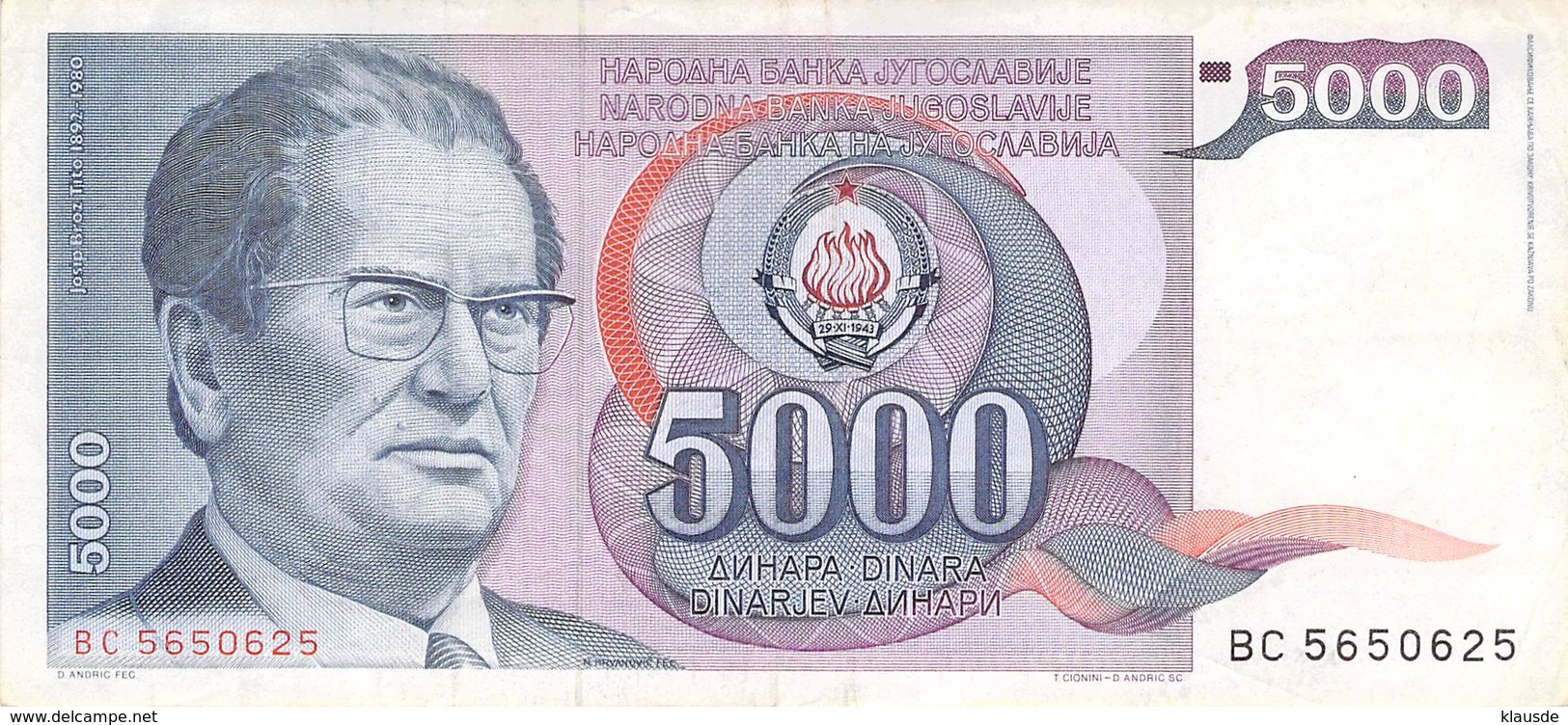 5000 Dinar Banknote Jugoslawien 1985 VF/F (III) - Jugoslawien