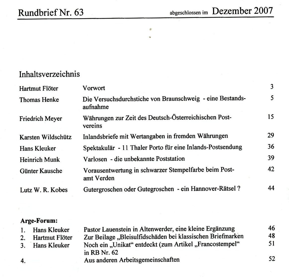 ArGe Hannover Rundbrief 57 - März 2004 - Brunswick