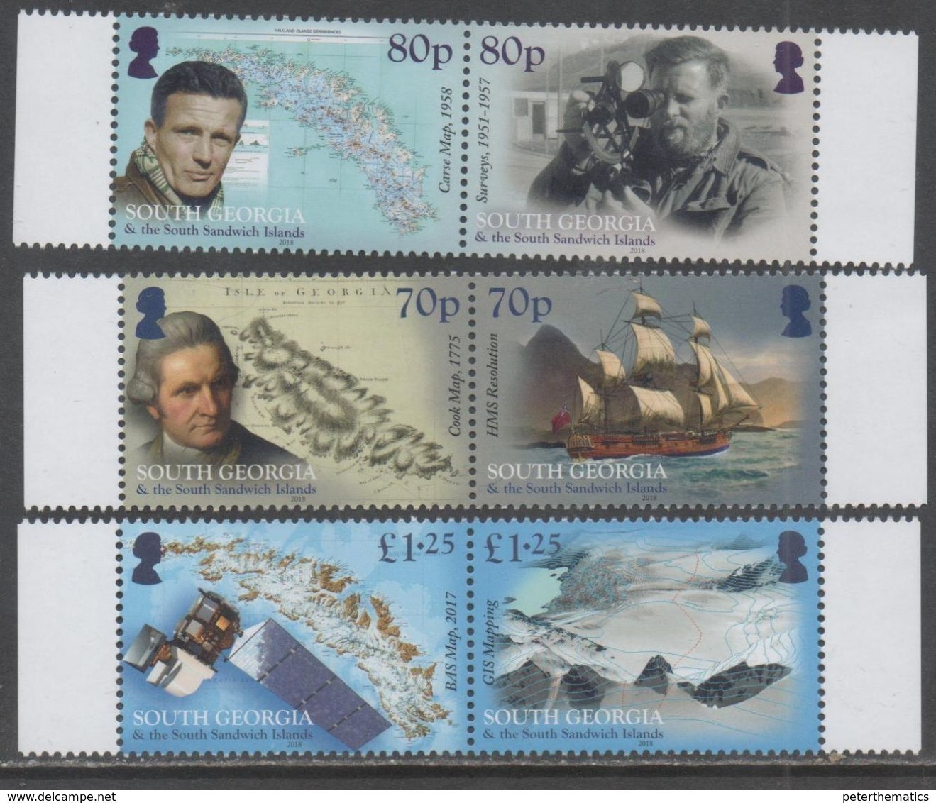 SOUTH GEORGIA ,2018, MNH, MAPPING, SHIPS, CAPTAIN COOK, MOUNTAINS, SATELLITES, MAPS, 6v - Other & Unclassified