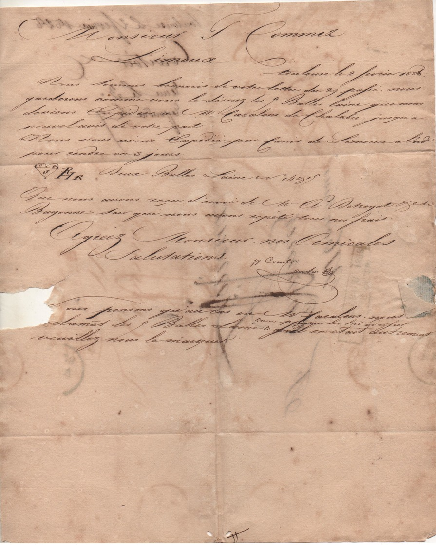 Cursive à Date De TOULOUSE (Haute Garonne)  Du 2 Février 1828 écrite Par COURTOIS - 1801-1848: Précurseurs XIX