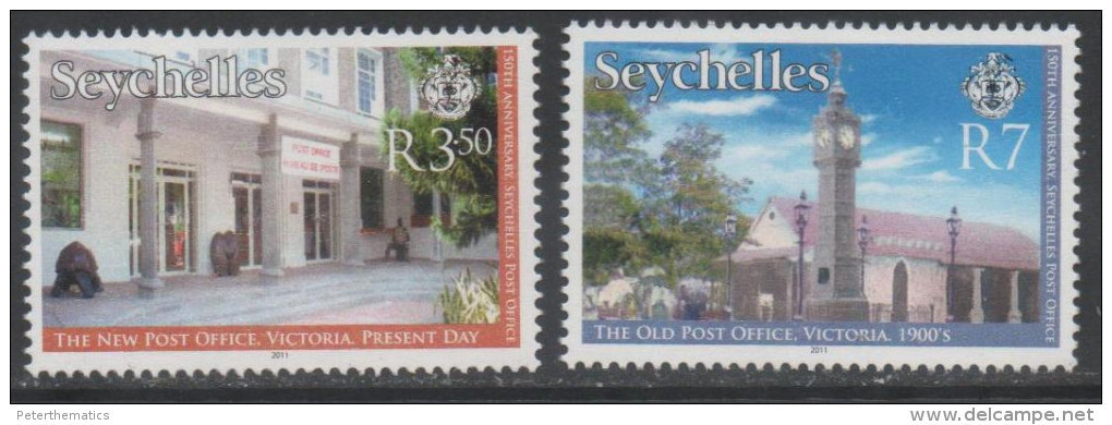 SEYCHELLES  ,2011,MNH, NEW AND OLD POST OFFICE BUILDINGS, TURTLES, TORTOISE STATUE OUTSIDE NEW BUILDING,2v - Other & Unclassified