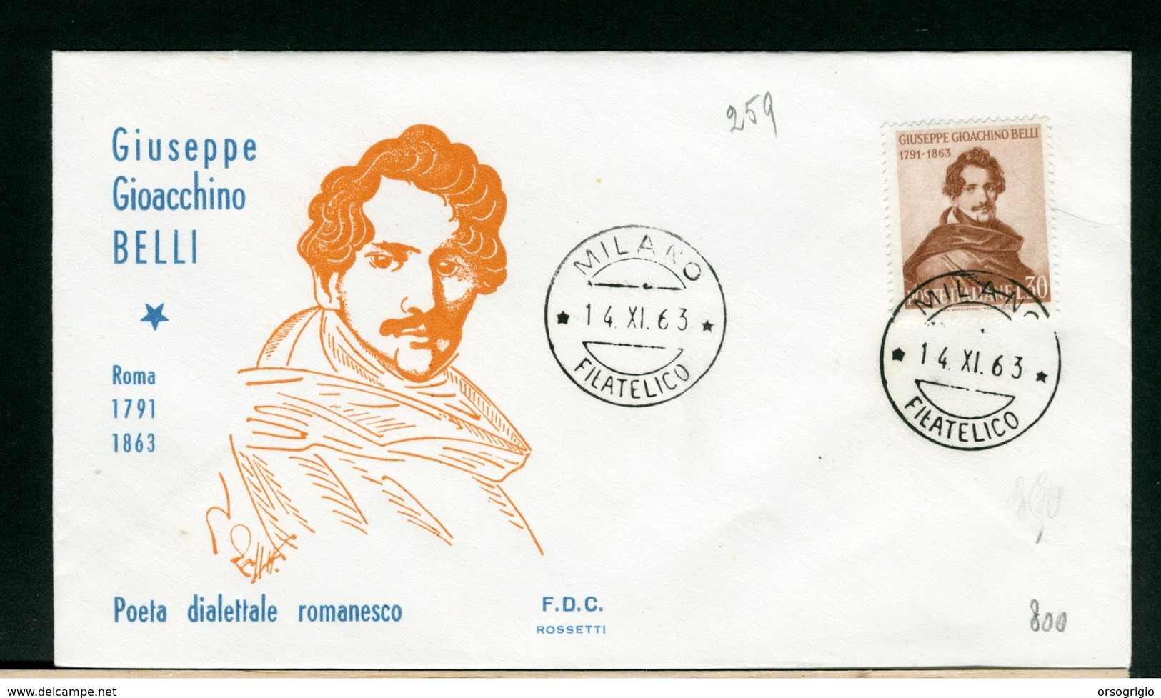 ITALIA - FDC - 1963 -  GIOACCHINO  BELLI - FDC