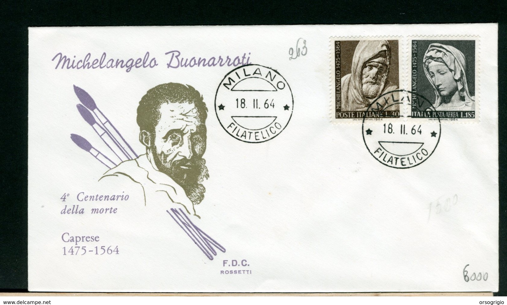 ITALIA - FDC - 1964 -  MICHELANGELO  BUONARROTI - FDC