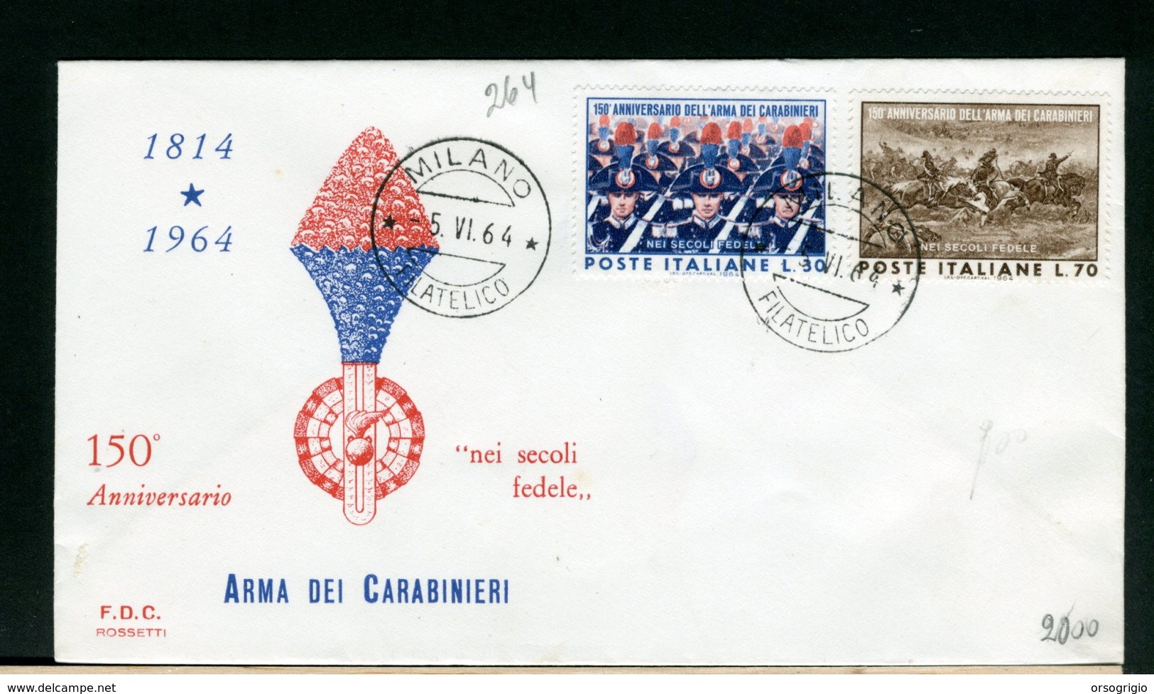 ITALIA - FDC - 1964 -  ARMA DEI CARABINIERI - FDC