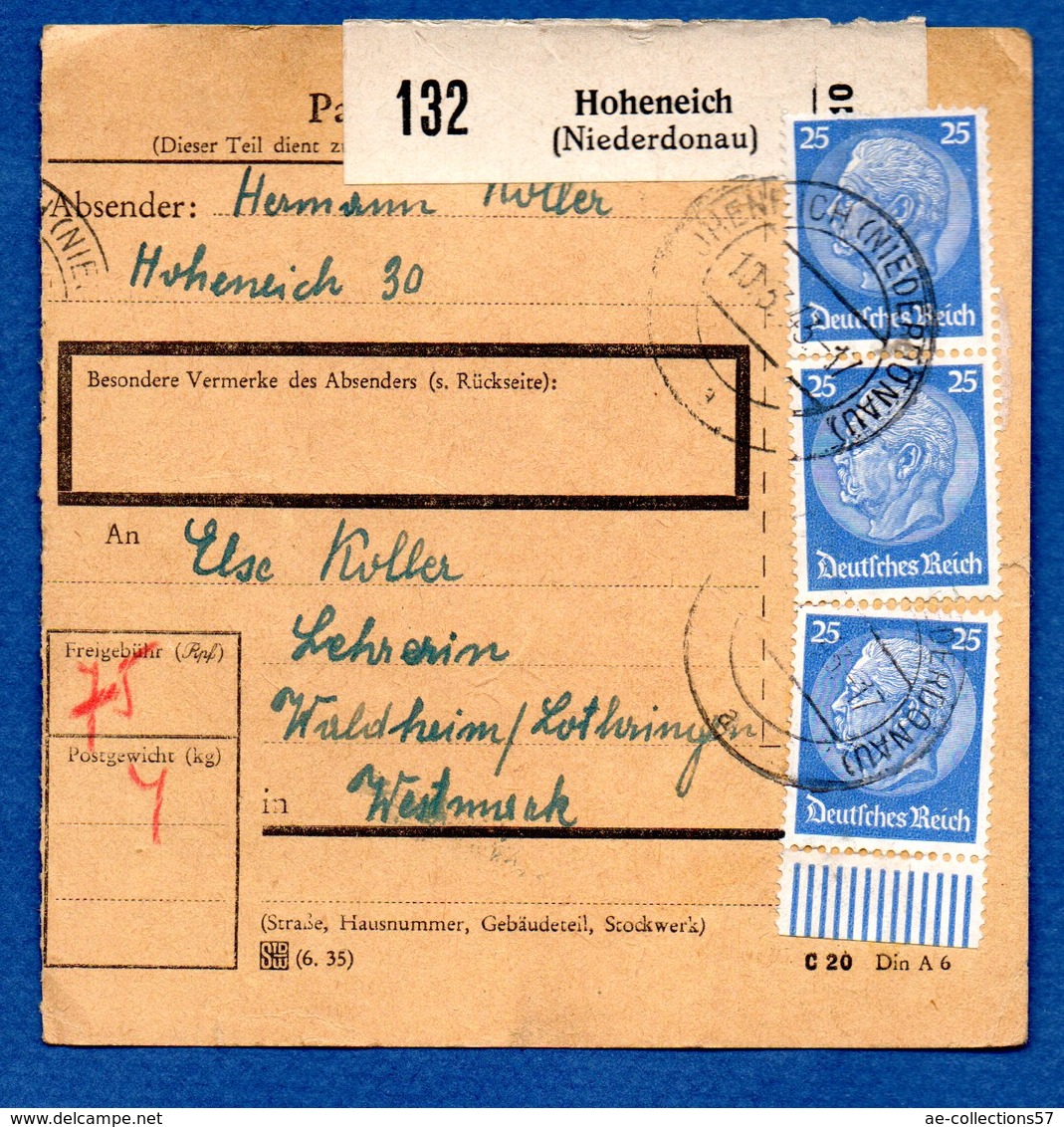 Colis Postal / De Hoheneich ( Niederdonau ) / Pour Waldheim - Autres & Non Classés