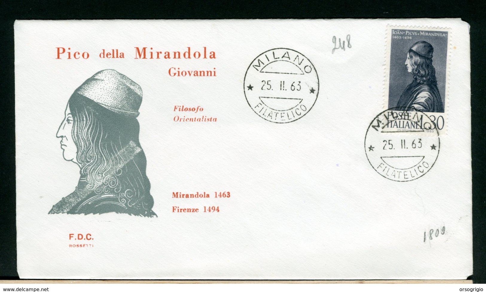 ITALIA - FDC - 1963 -  PICO DELLA MIRANDOLA - FDC