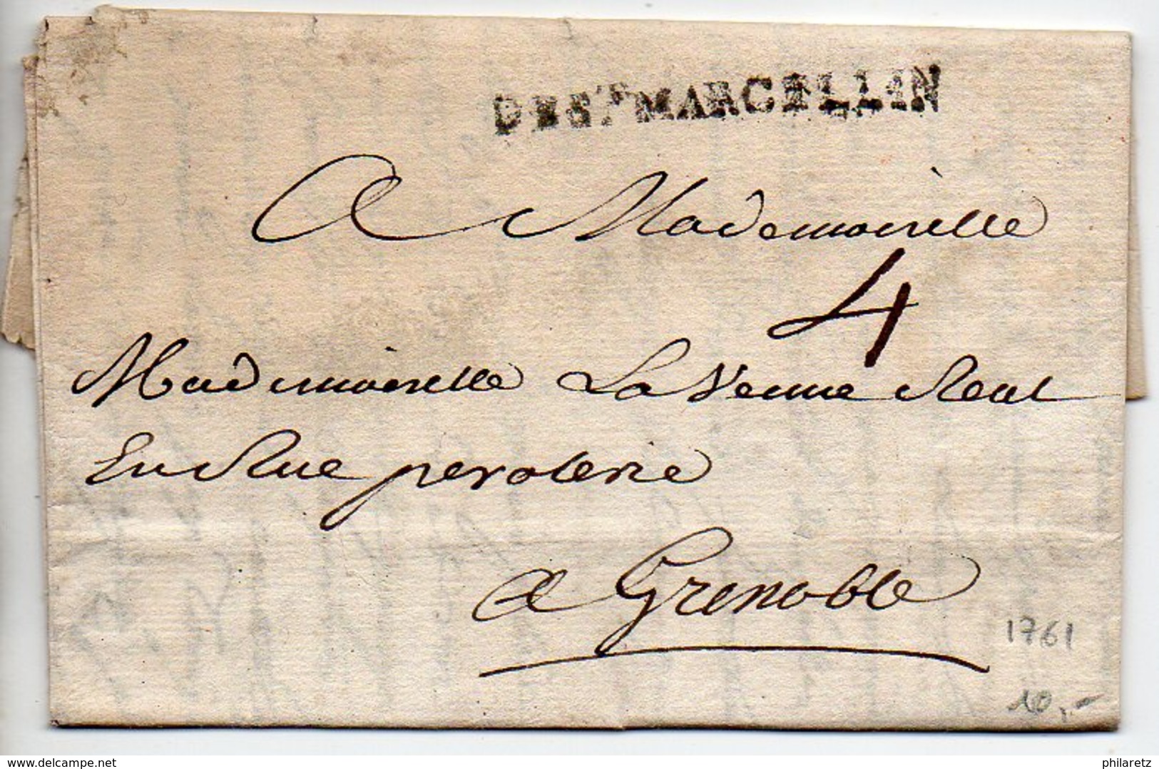 Marque Linéaire DE St MARCELLIN Sur Lettre De 1761 - 1701-1800: Precursores XVIII