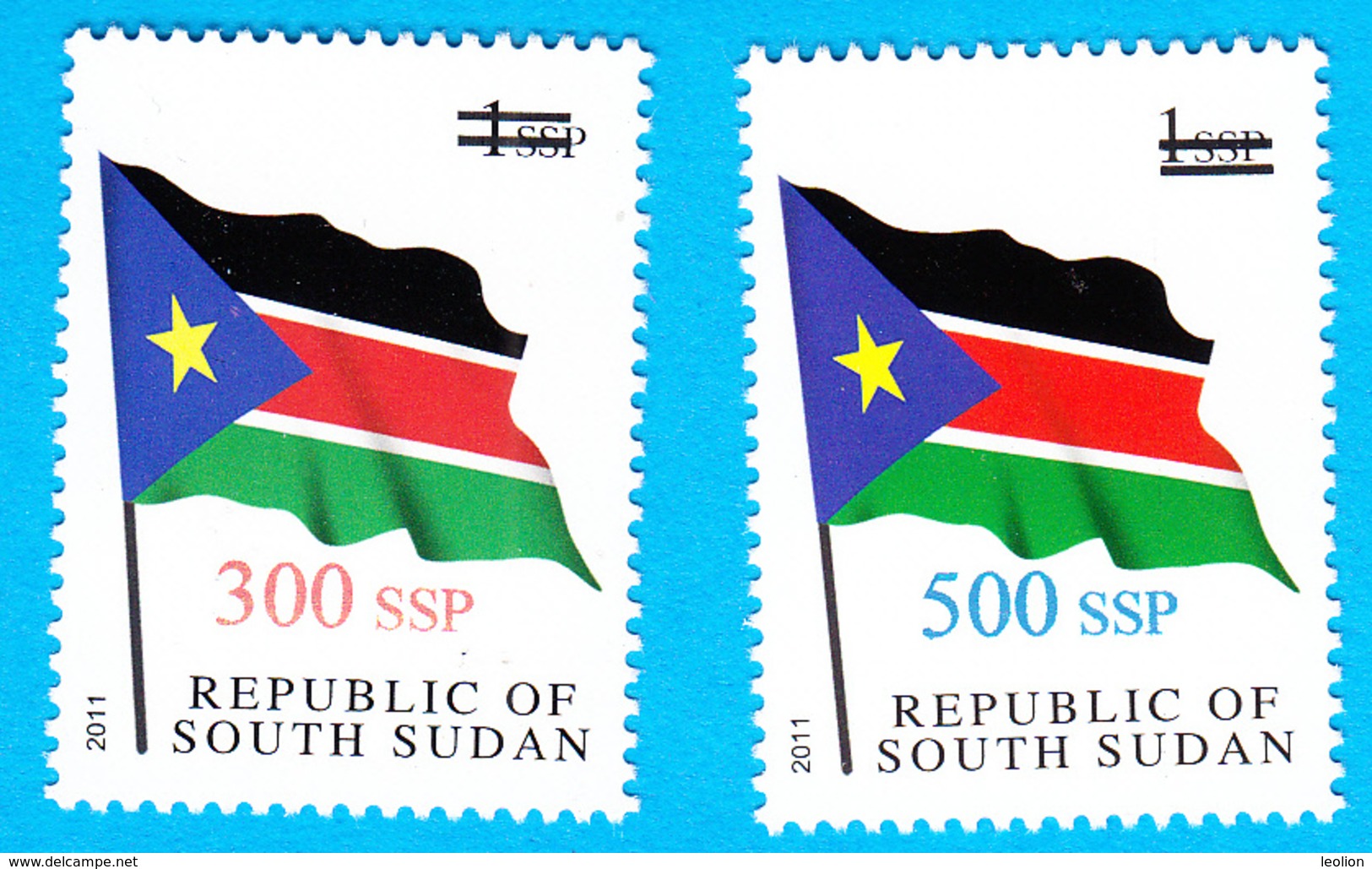 SOUTH SUDAN 2017 Surcharge Overprint VARIETY Thin Font 300 & 500 SSP On 1 SSP Flag Stamp Südsudan Soudan Du Sud - Südsudan