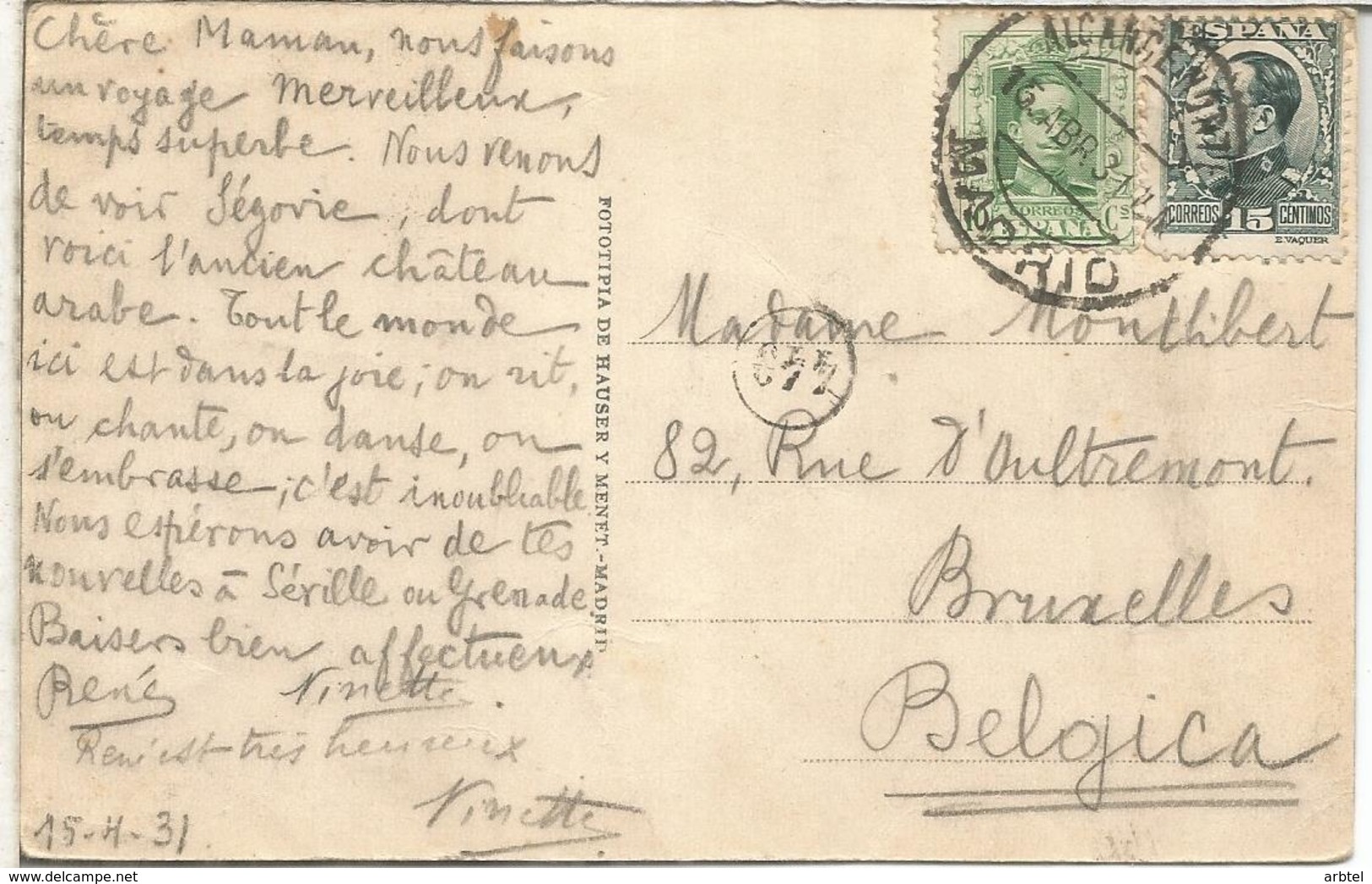 MADRID TP SEGOVIA MAT MADRID ALCANCE NORTE DEL 15 ABRIL DE 1931 SELLOS ALFONSO XIII VAQUER - Briefe U. Dokumente